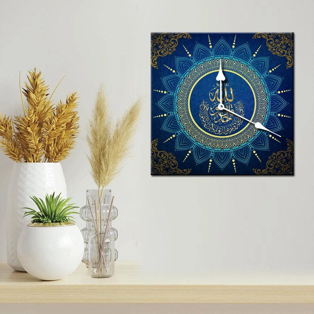 Custom Islamic Design Print Acrylic Wall Clock Glass Wall Clock Interior Decoration Painting Round Wall Art